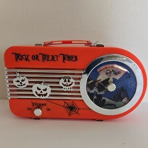 Orange Halloween Radio with Spooky Design Plays Spooky Music